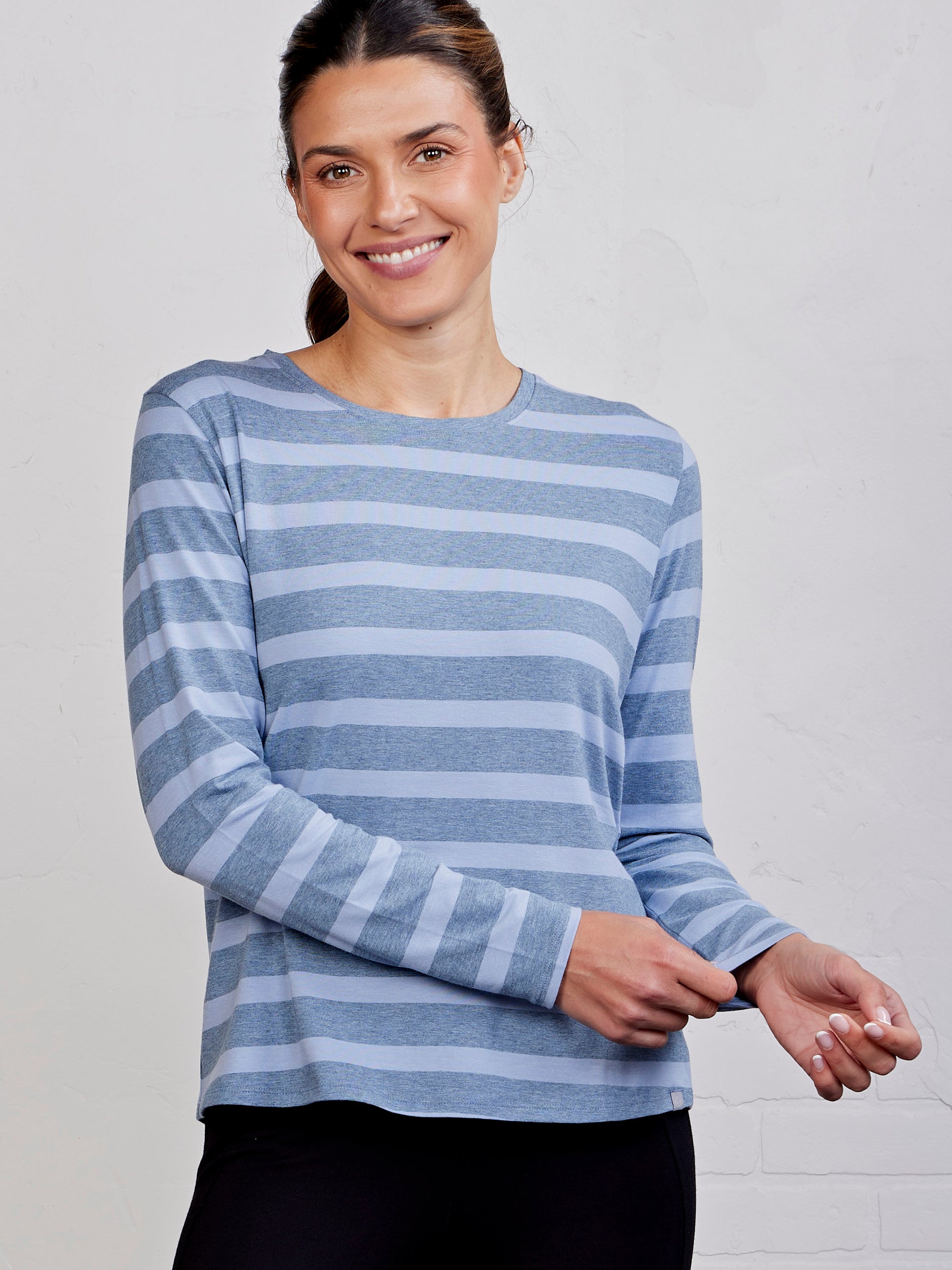 All Day Long Sleeve T-Shirt - Stripe Anchor Heather/Heritage Blue
