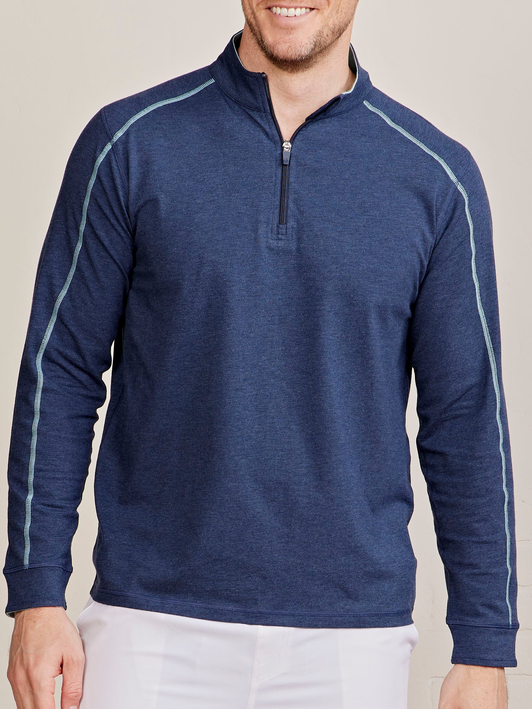 Carrollton Lightweight Quarter Zip Navy Heather/Waterfall Heather