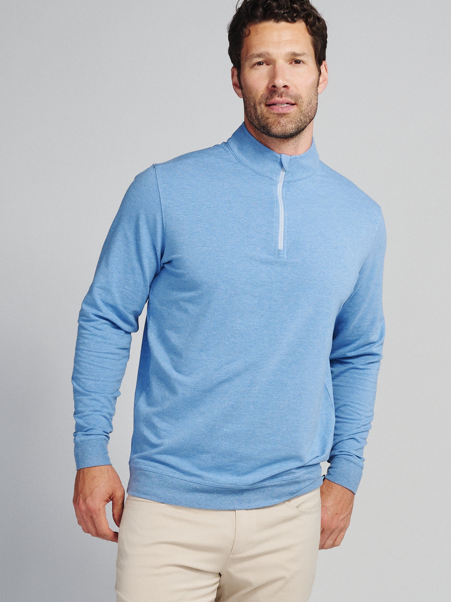 tasc Men's Quarter Zips: Cloud French Terry Quarter Zip - Size S in Chambray Heather - tasc Performance