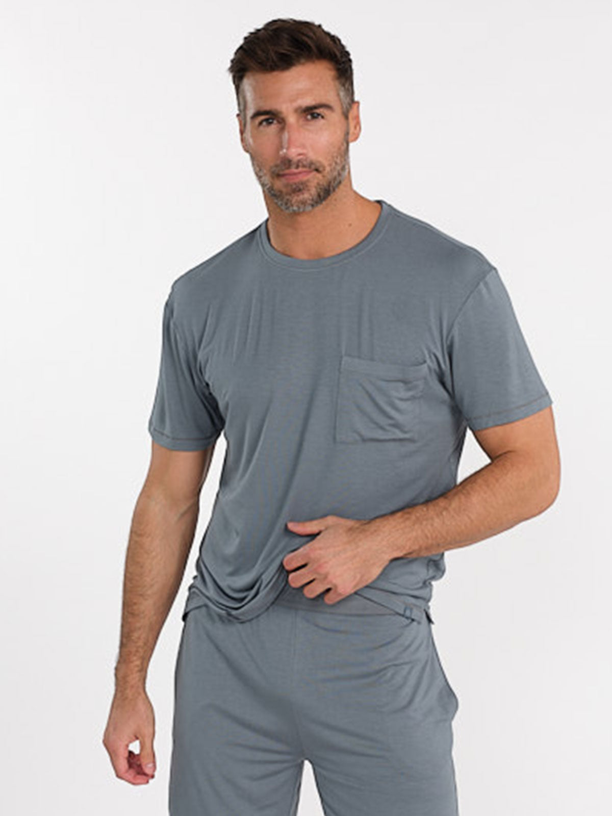 tasc Men's Sleep Shirts: Bamboo Silk Short Sleeve Sleep Shirt - Size S in Storm - tasc Performance