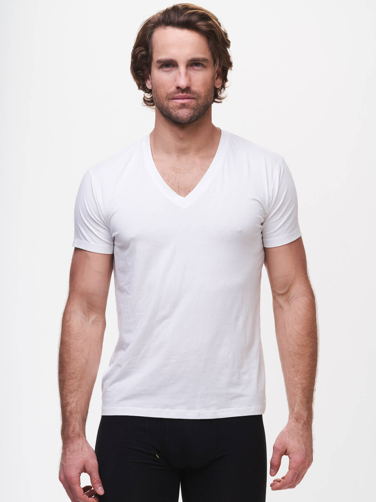 white deep v neck shirt