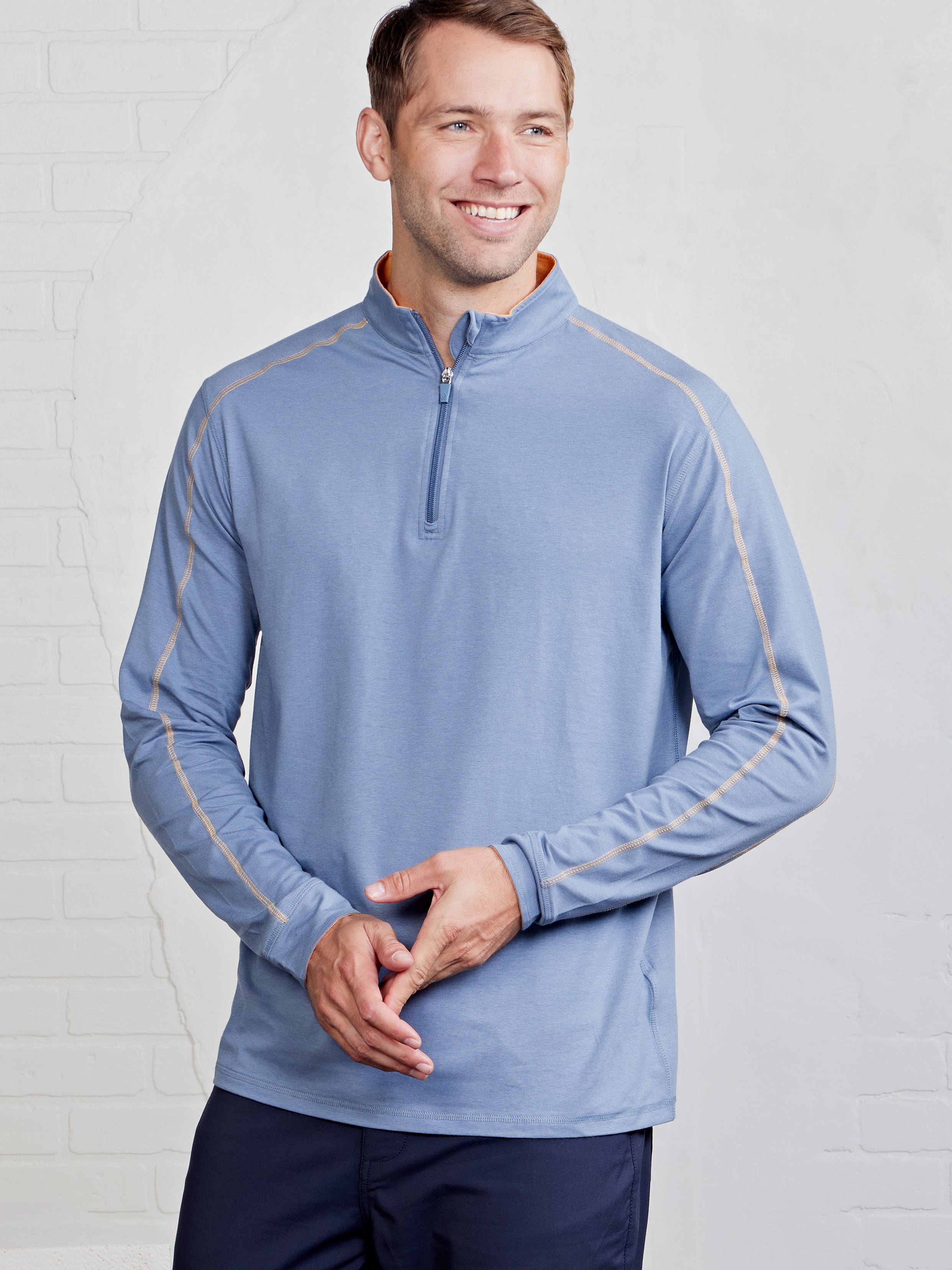 Carrollton Lightweight Quarter Zip Anchor/Papaya – tasc Performance