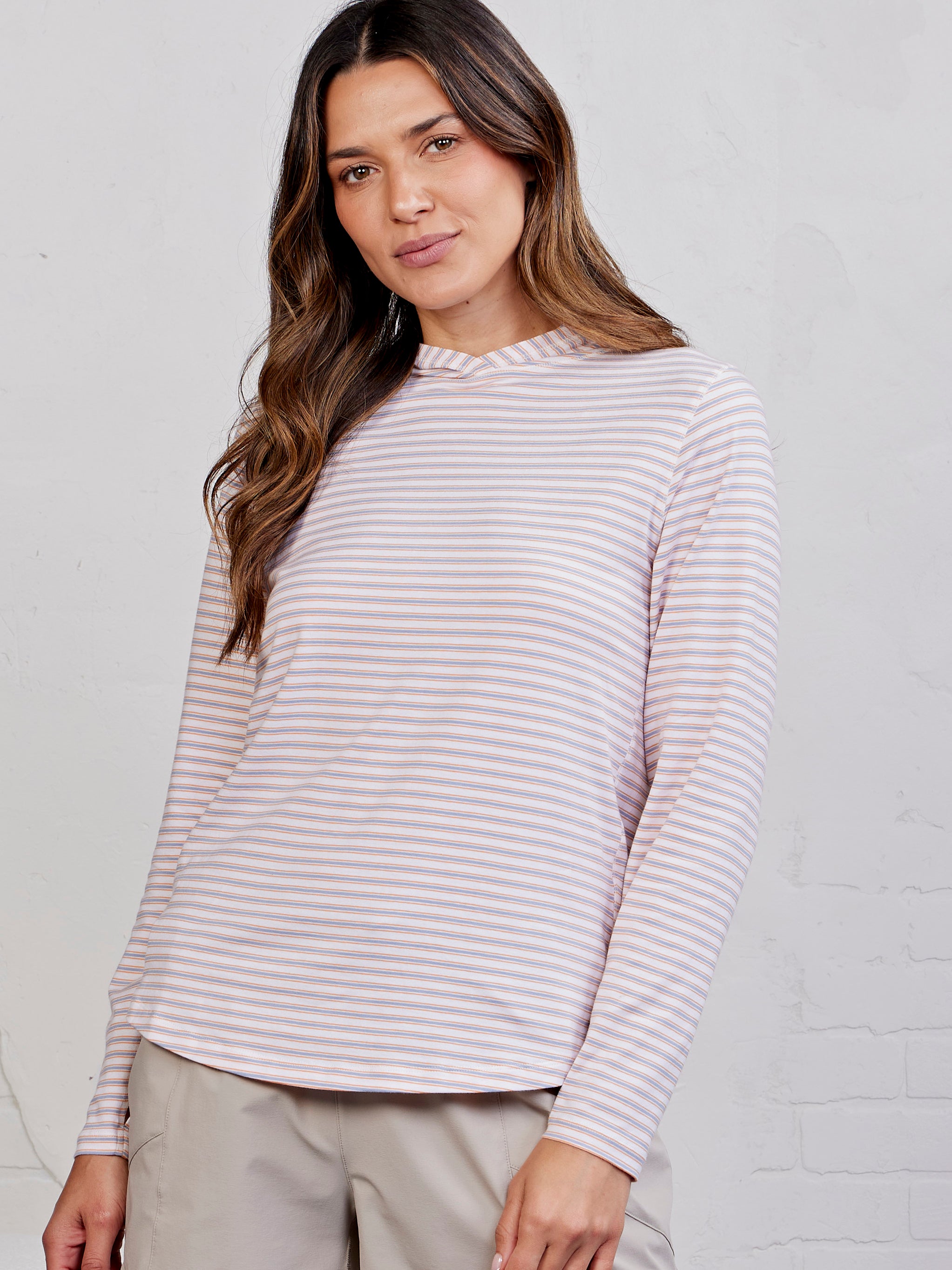 Recess Lightweight Hoodie - Stripe - tasc Performance (White/HeritageBlue/Papaya)