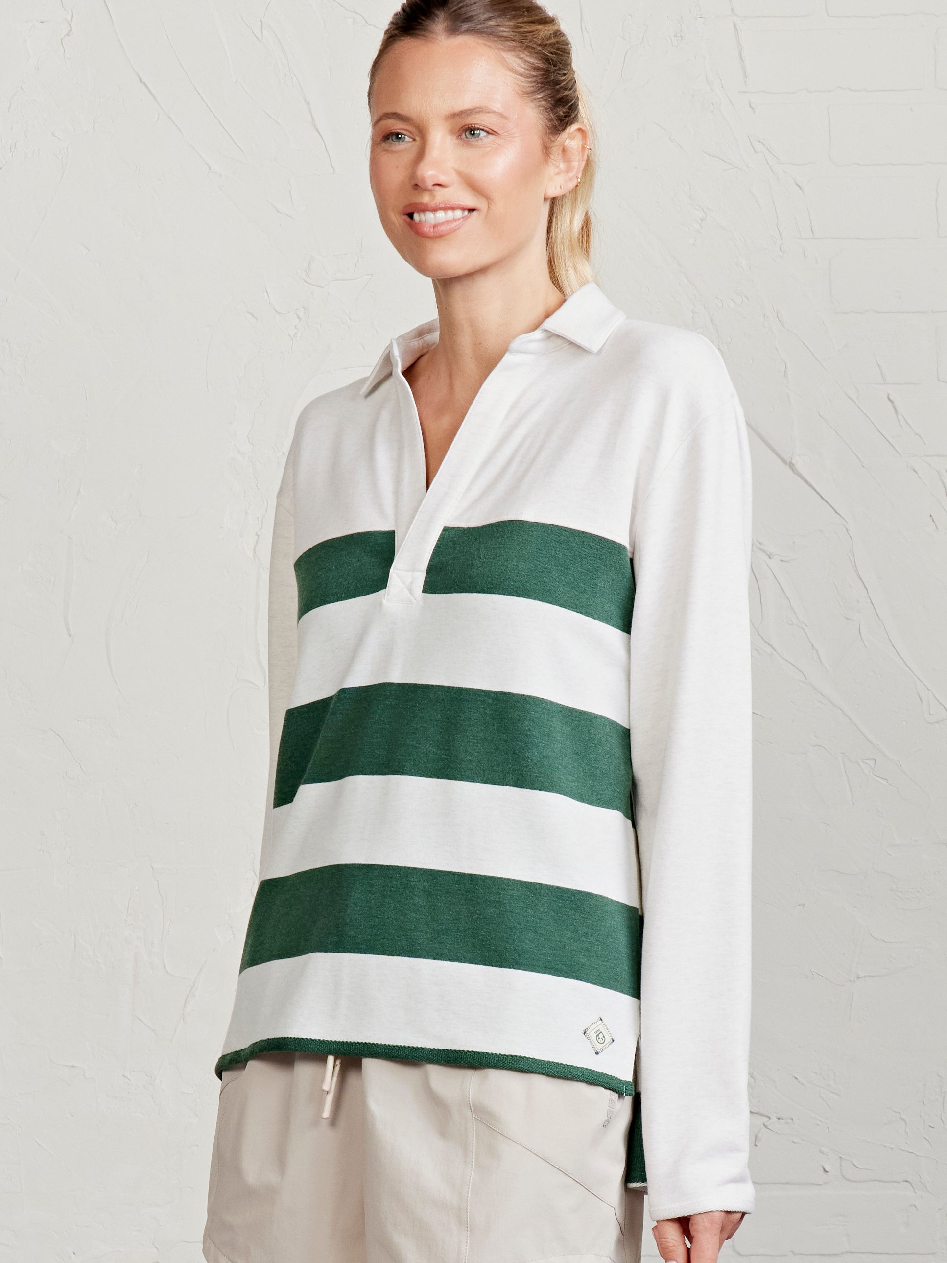 French Terry Polo Sweatshirt - Stripe – tasc Performance