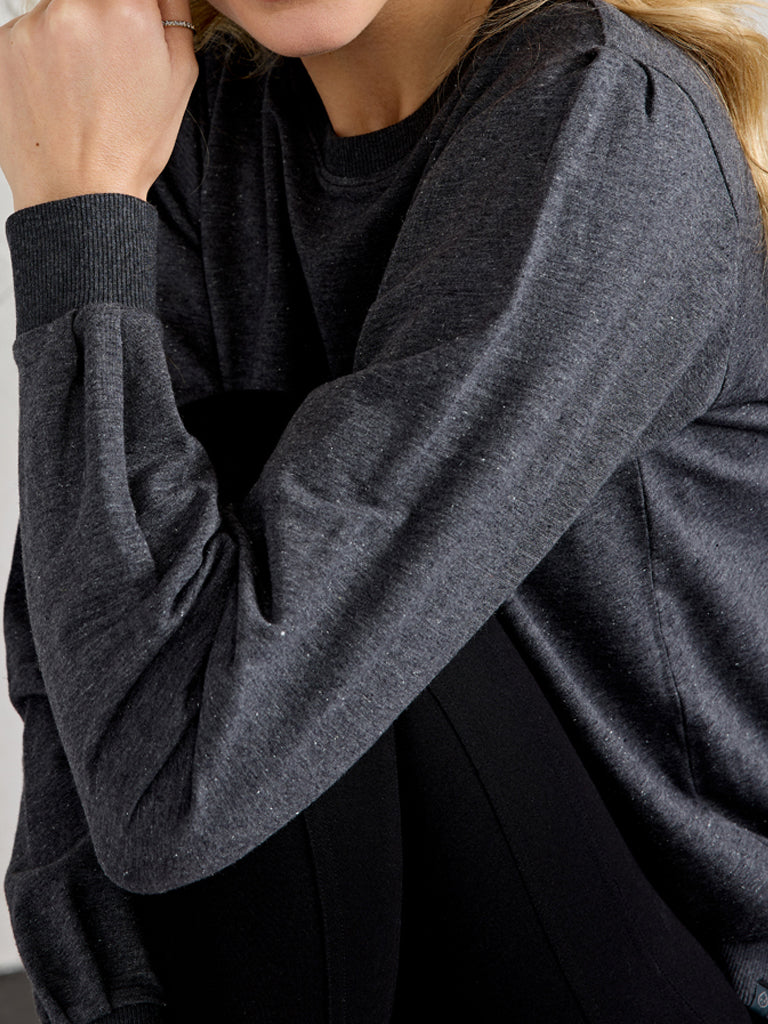 Puff Sleeve Sparkle Sweatshirt tasc Performance (IronHeatherSparkle)