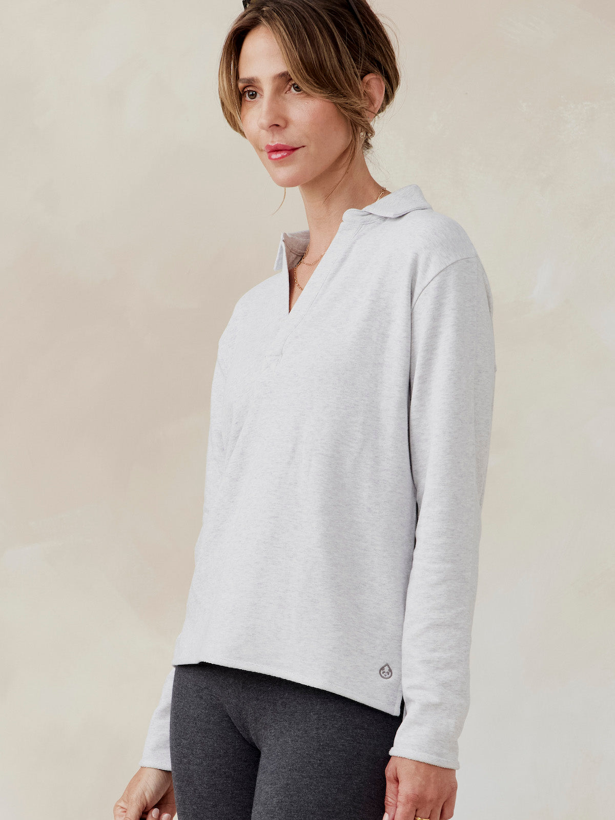 French Terry Polo Sweatshirt - tasc Performance (LightHeatherGray)