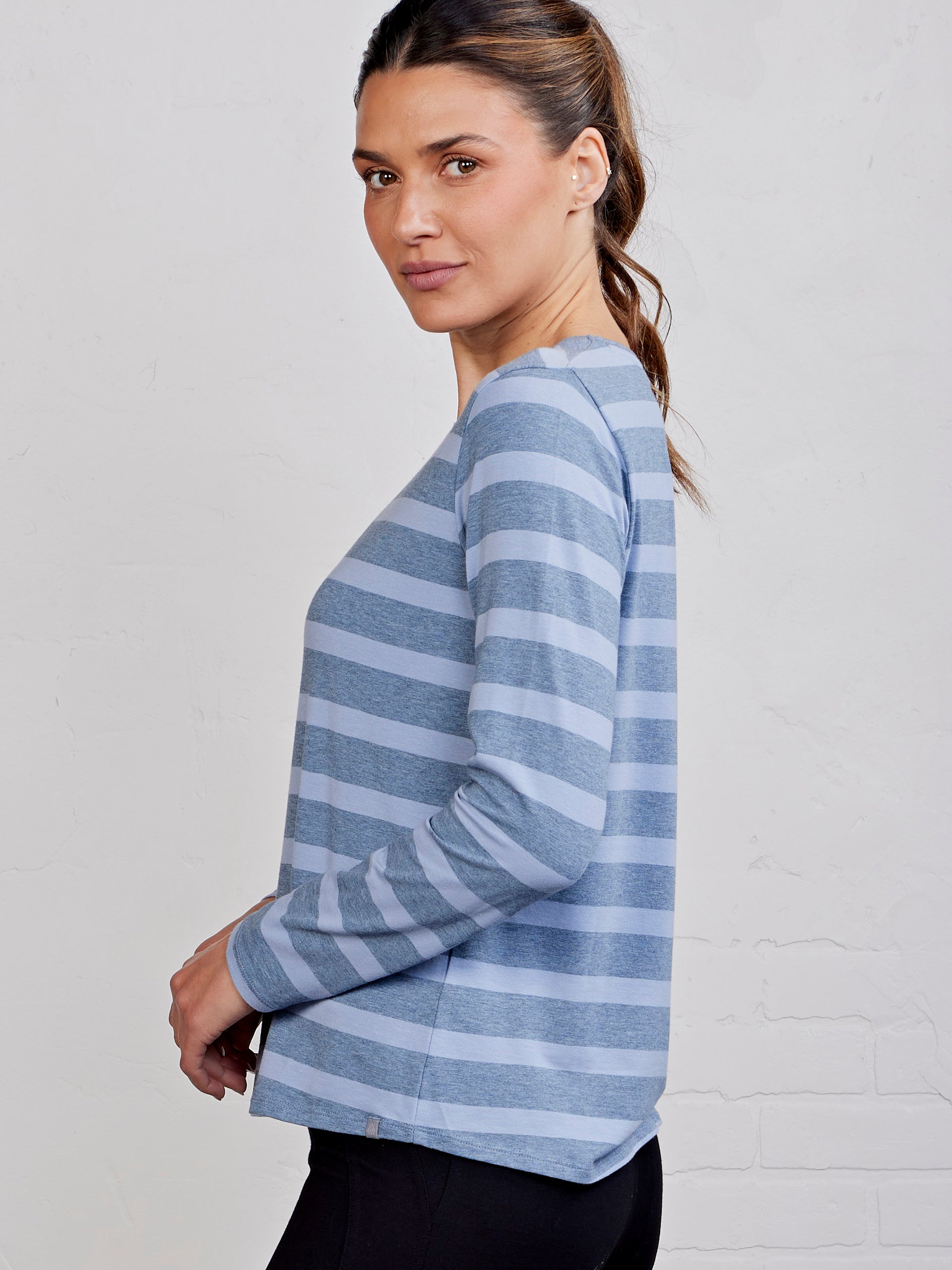 All Day Long Sleeve T-Shirt - Stripe Anchor Heather/Heritage Blue