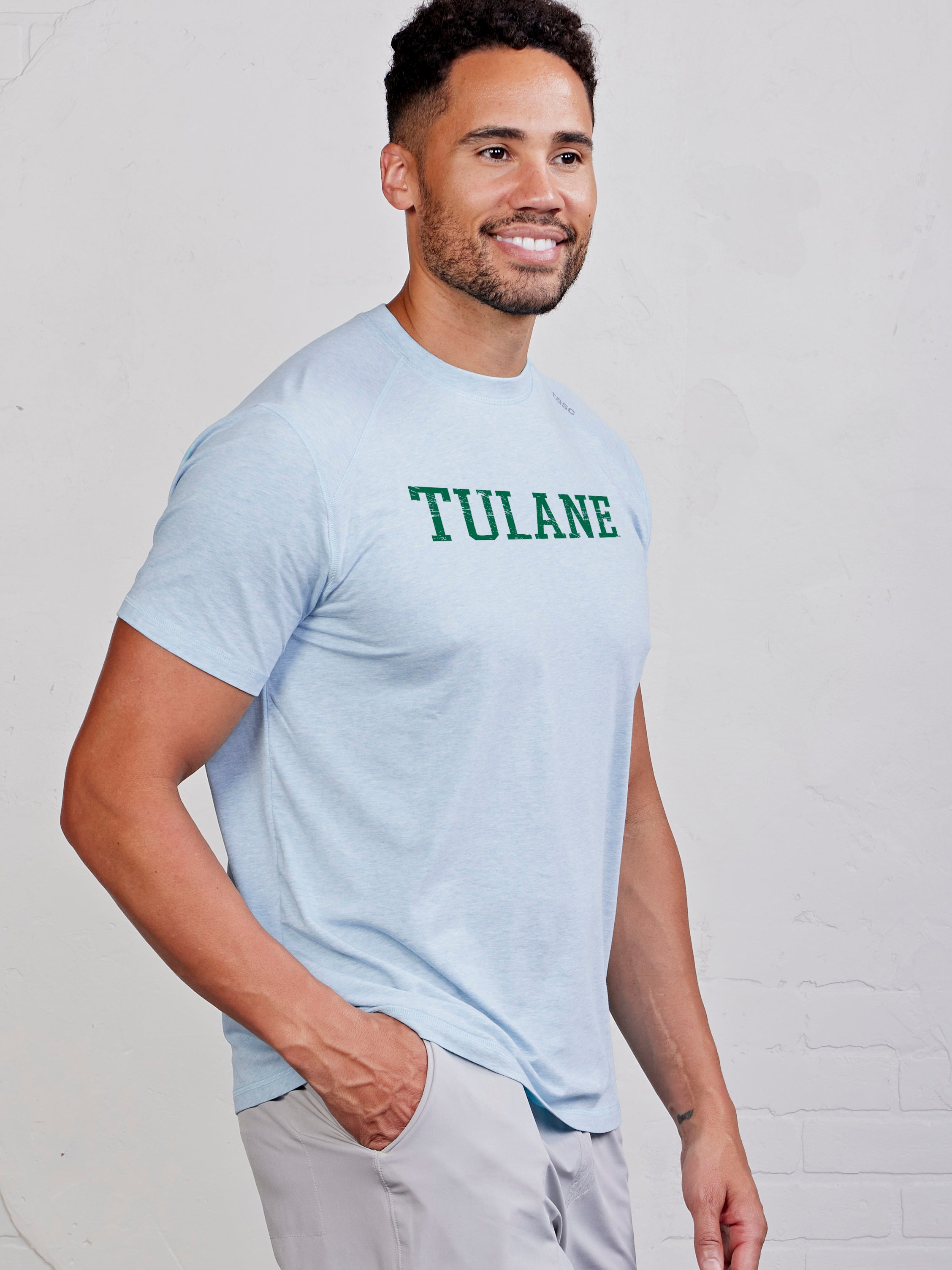 Carrollton Fitness T-Shirt - Tulane - tasc Performance (CloudHeather)