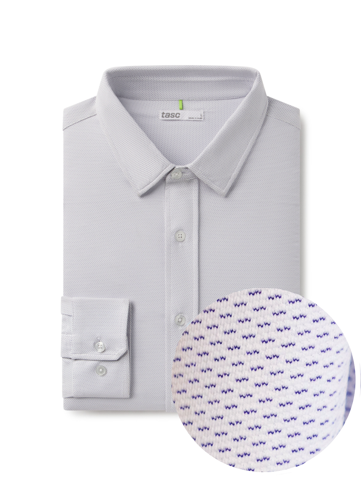 purple button down shirt with collar and subtle purple print Wayfarer Tailored Fit Performance Button Down - tasc Performance (IrisBirdseye)