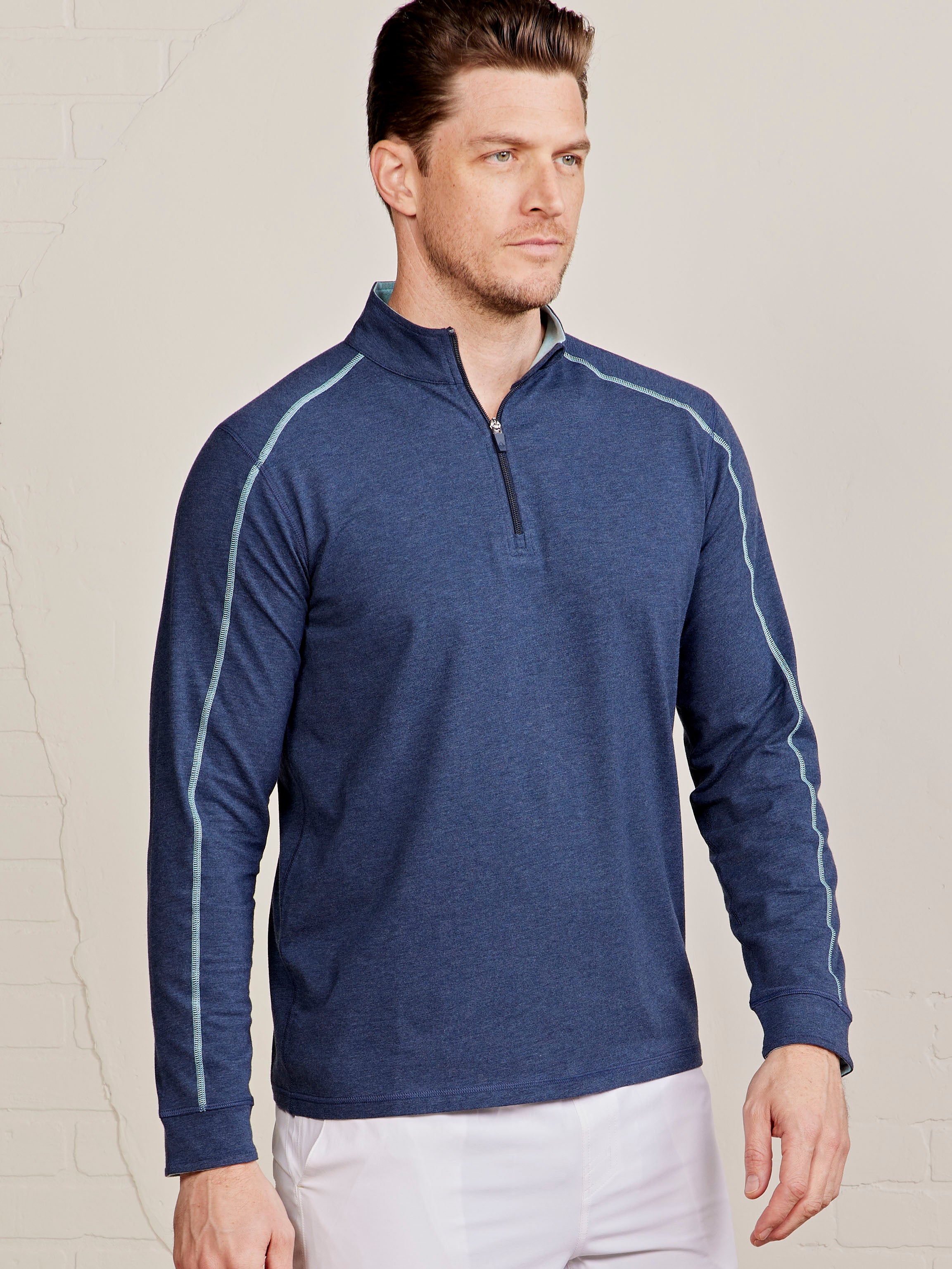Carrollton Lightweight Quarter Zip 0- tasc Performance (ClassicNavyHeather/WaterfallHeather)