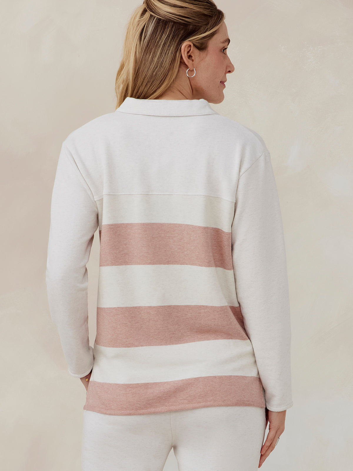 tasc French Terry Polo Sweatshirt Stripe (CoconutHeather/RosyHeather)