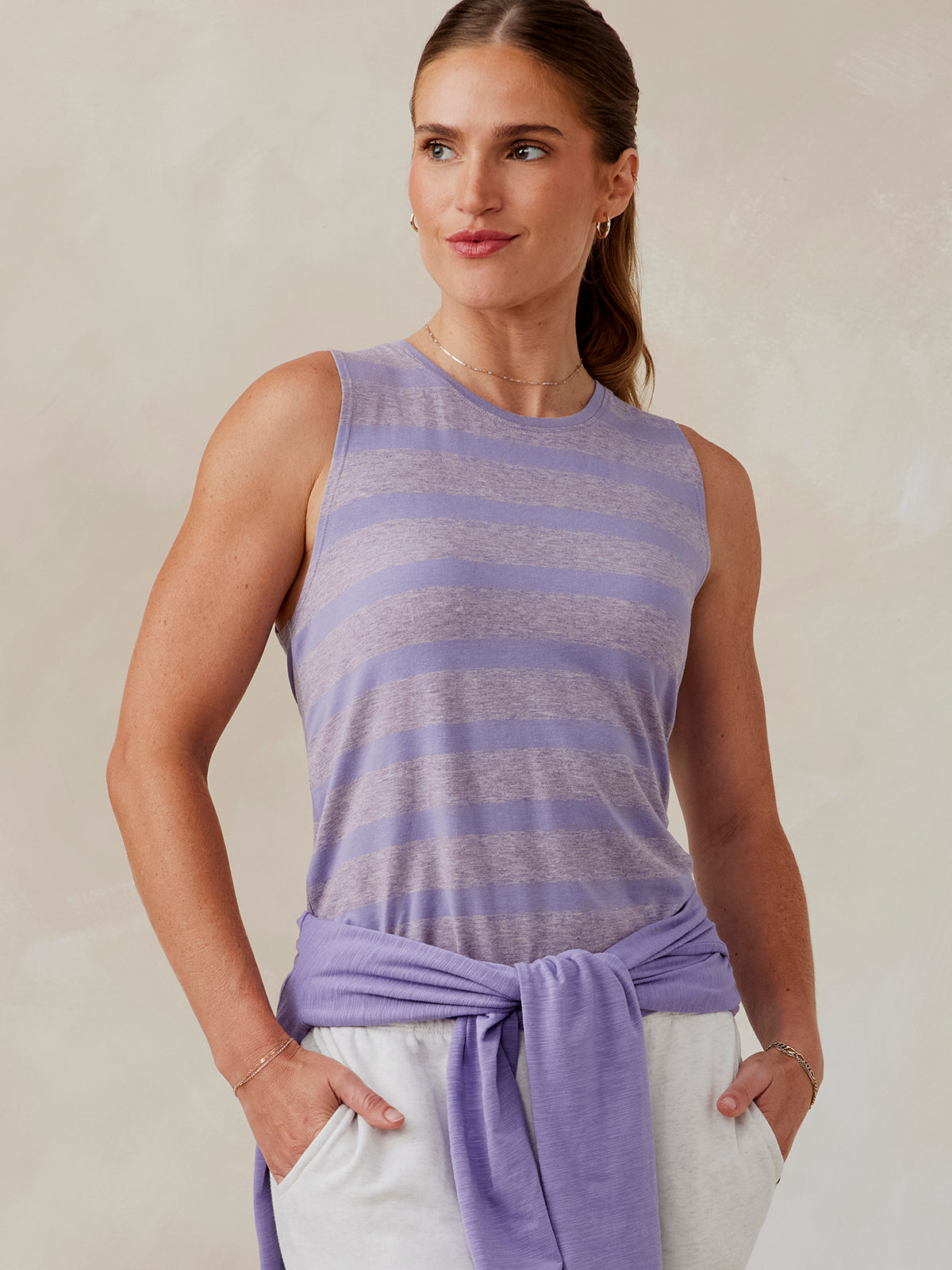 tasc All Day Tank Stripe (EveningHeather/MoonlightLavender)