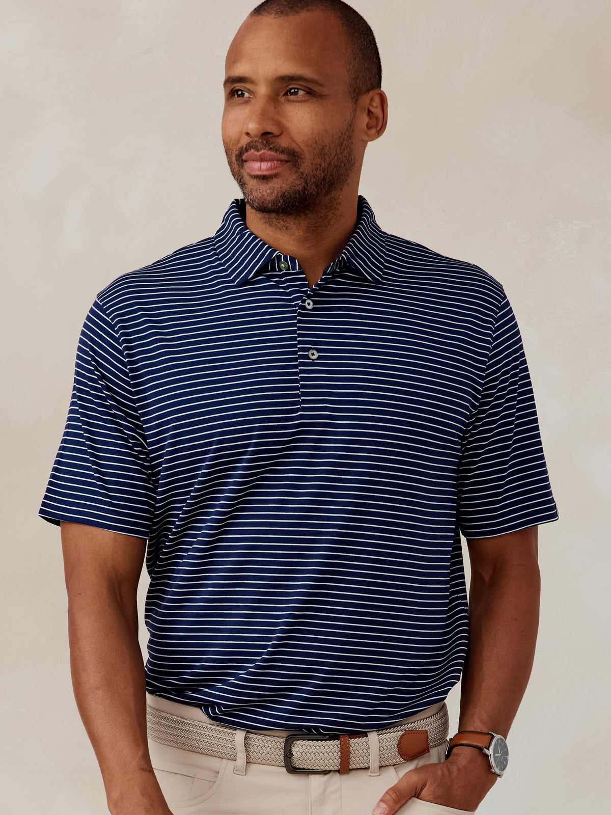 Cloud Lightweight Polo Brookline Stripe - tasc Performance (ClassicNavy/White)