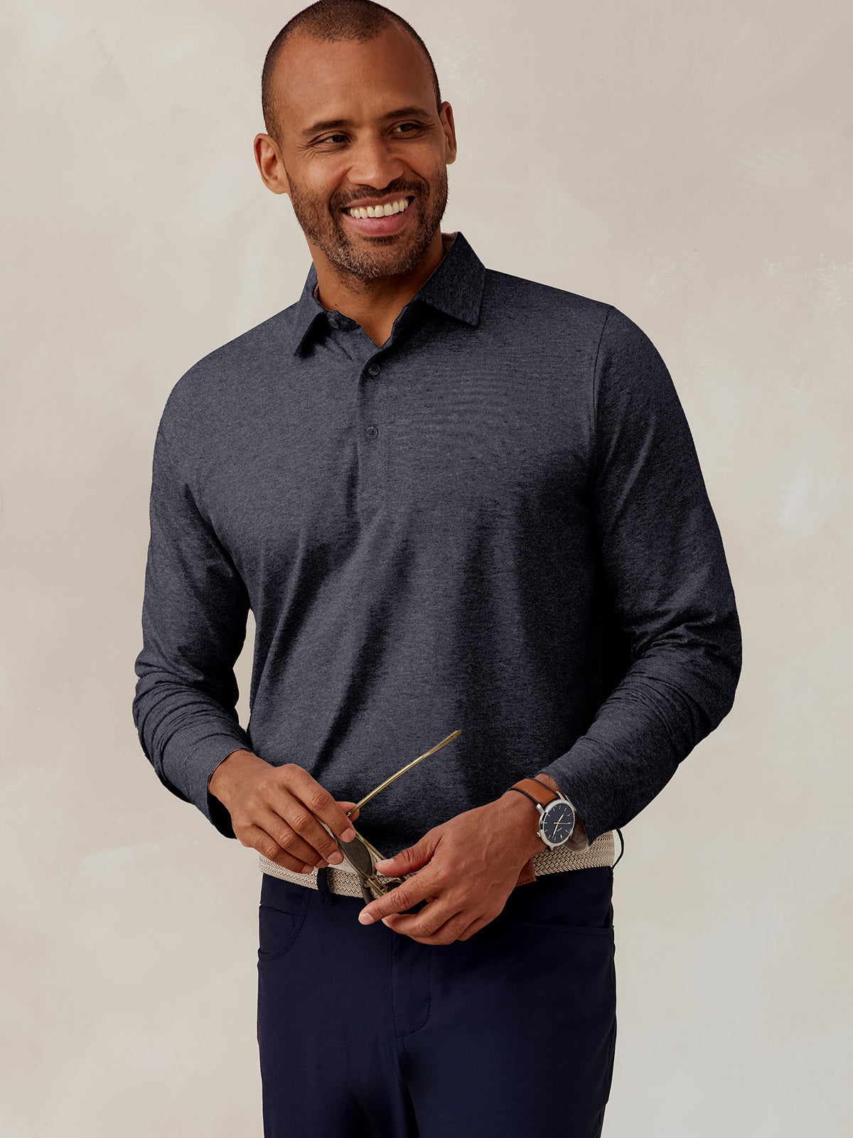 tasc Westport Long Sleeve Polo (IronHeather)
