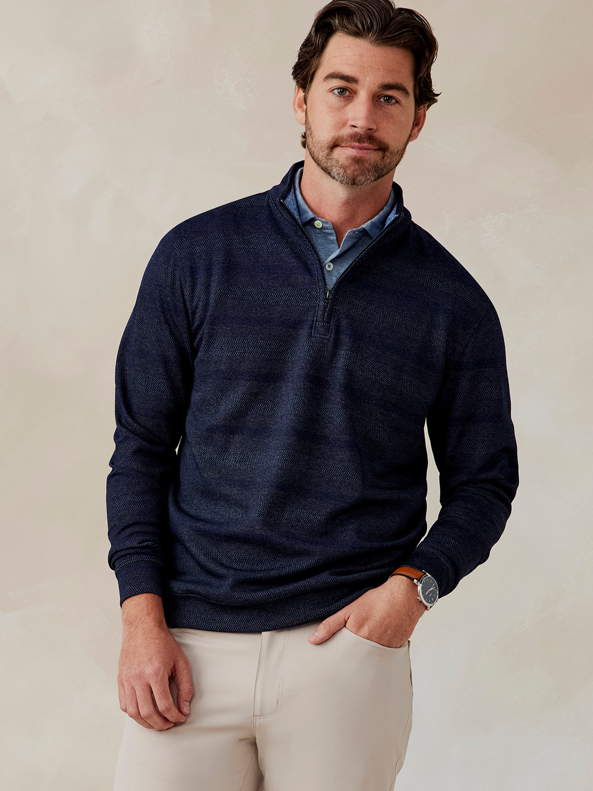 tasc Crest Jacquard Quarter Zip (Navy) 