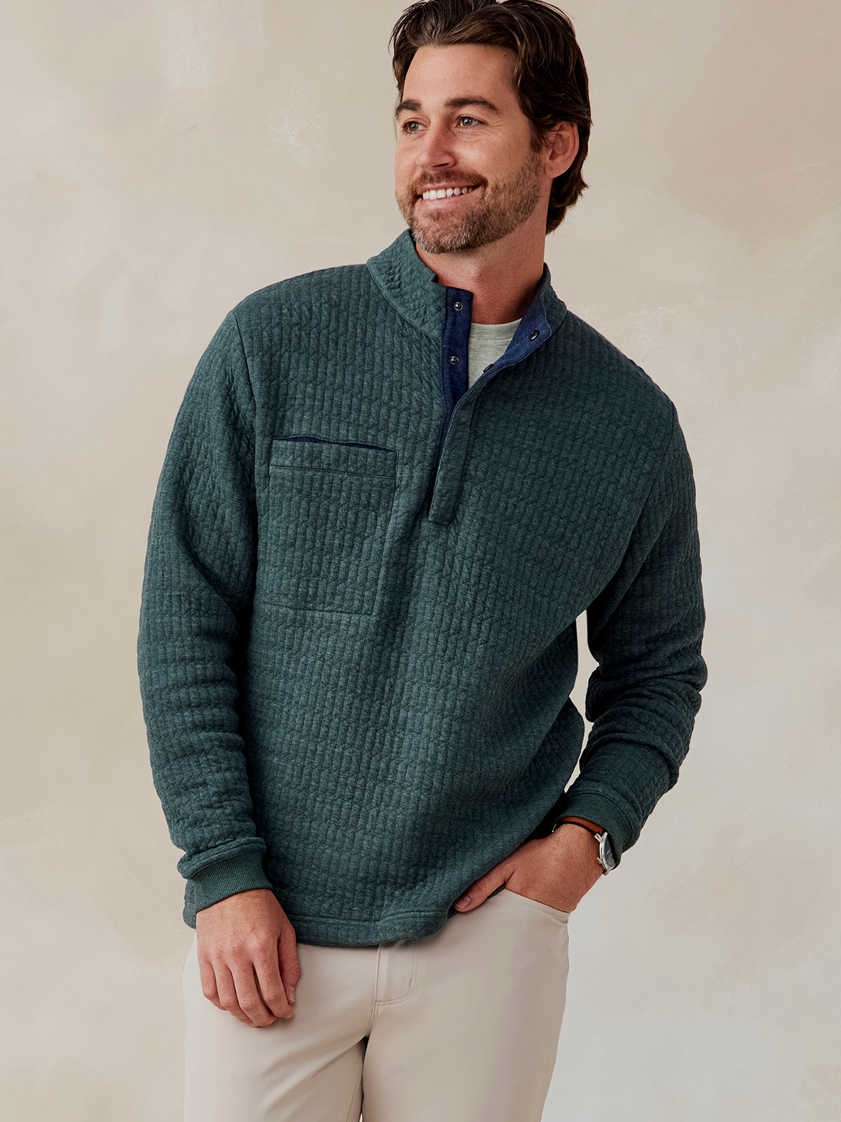 tasc Main Line Quilt Pullover (GreenCharcoalHeather)