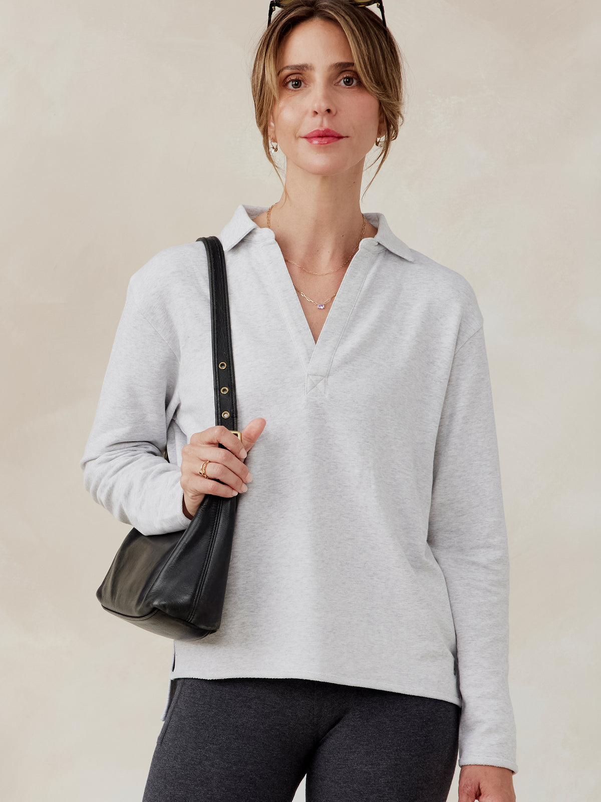 French Terry Polo Sweatshirt - tasc Performance (LightHeatherGray)
