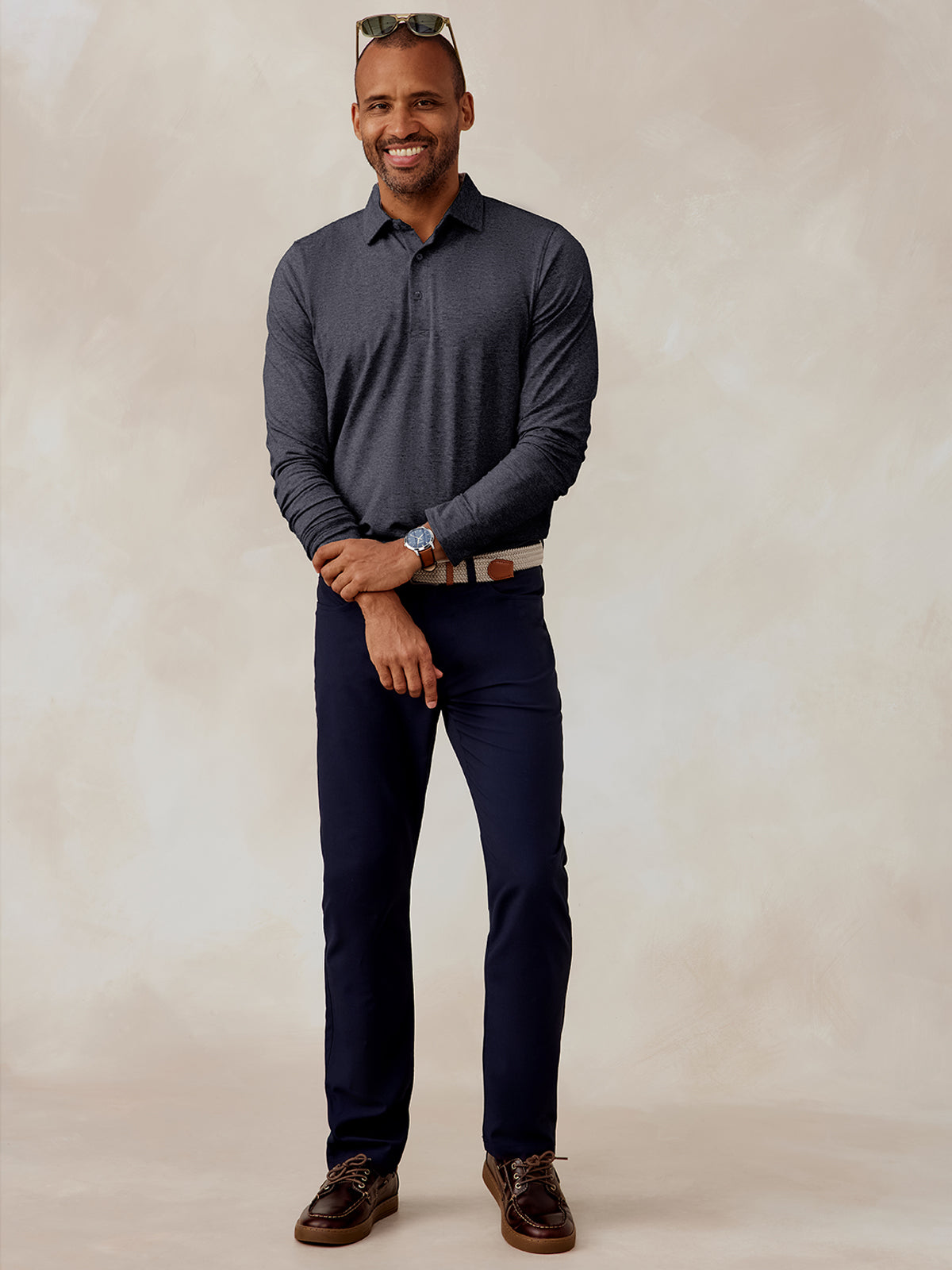 tasc Westport Long Sleeve Polo (IronHeather)