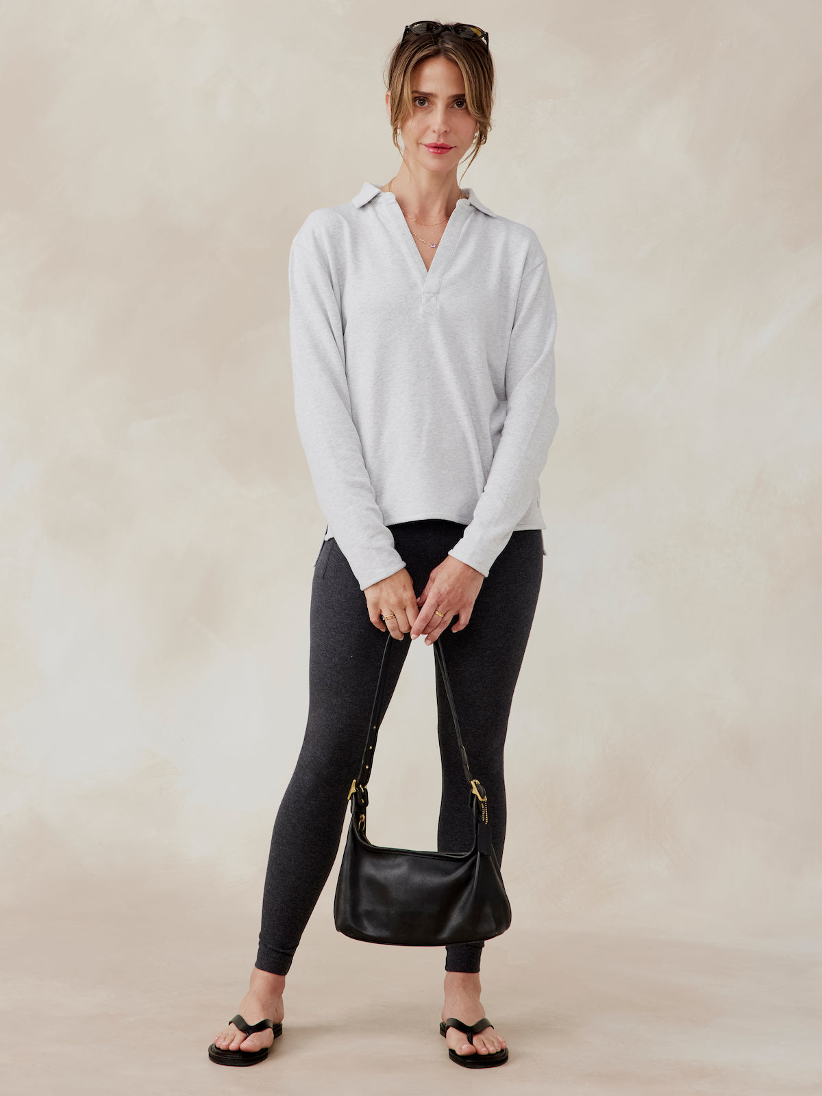 French Terry Polo Sweatshirt - tasc Performance (LightHeatherGray)