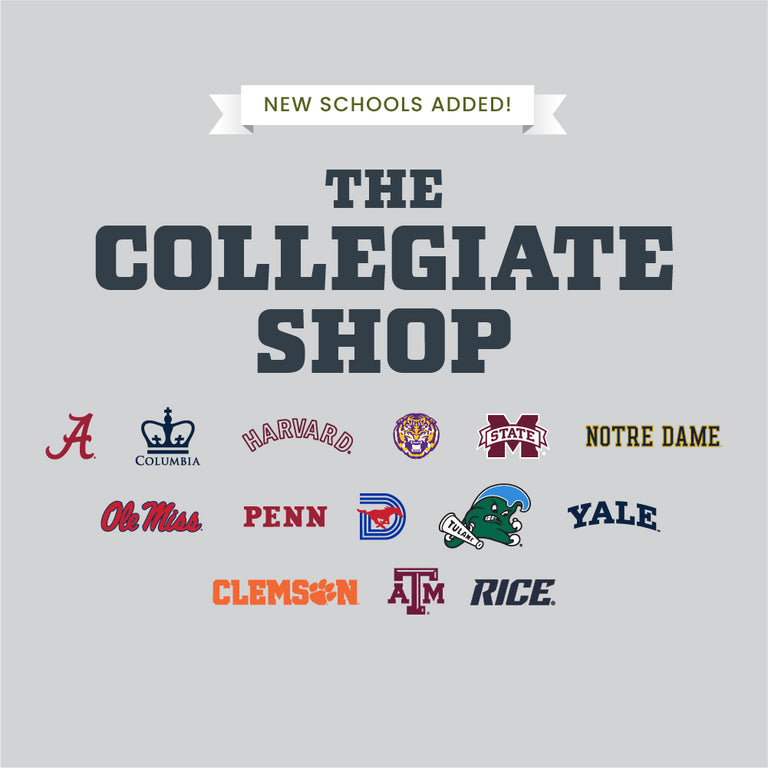 The Collegiate Shop featuring logos of 14 different schools