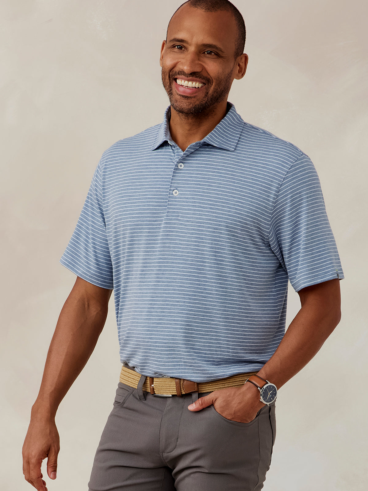 tasc Cloud Polo Brookline Stripe (AnchorHeather/White)