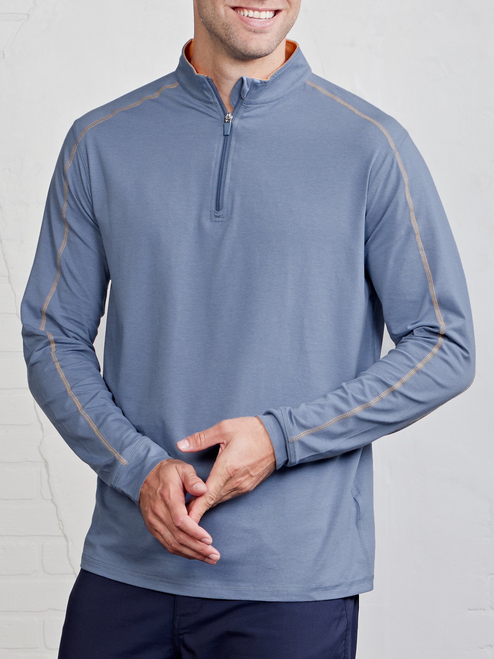 Carrollton Lightweight Quarter Zip Anchor/Papaya – tasc Performance