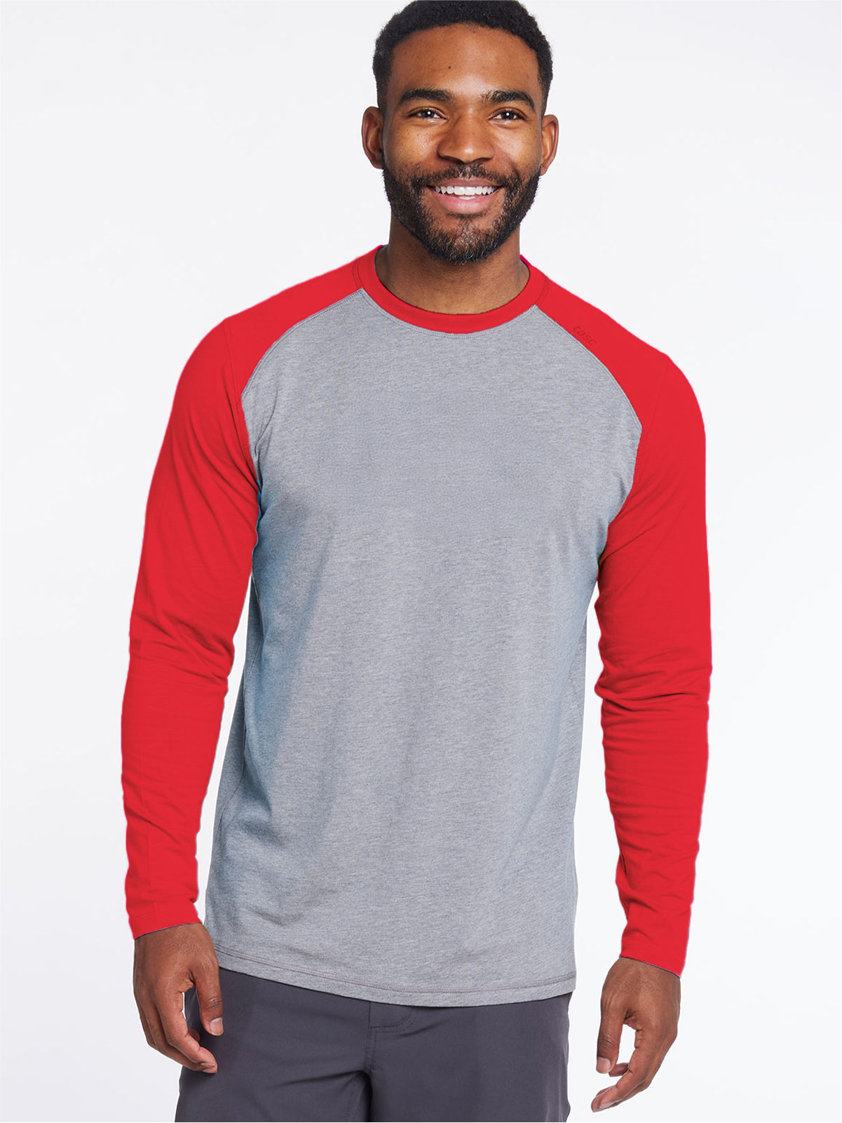 Carrollton Blocked Long Sleeve Fitness T-Shirt - tasc Performance (LightHeatherGray/BrightRed)