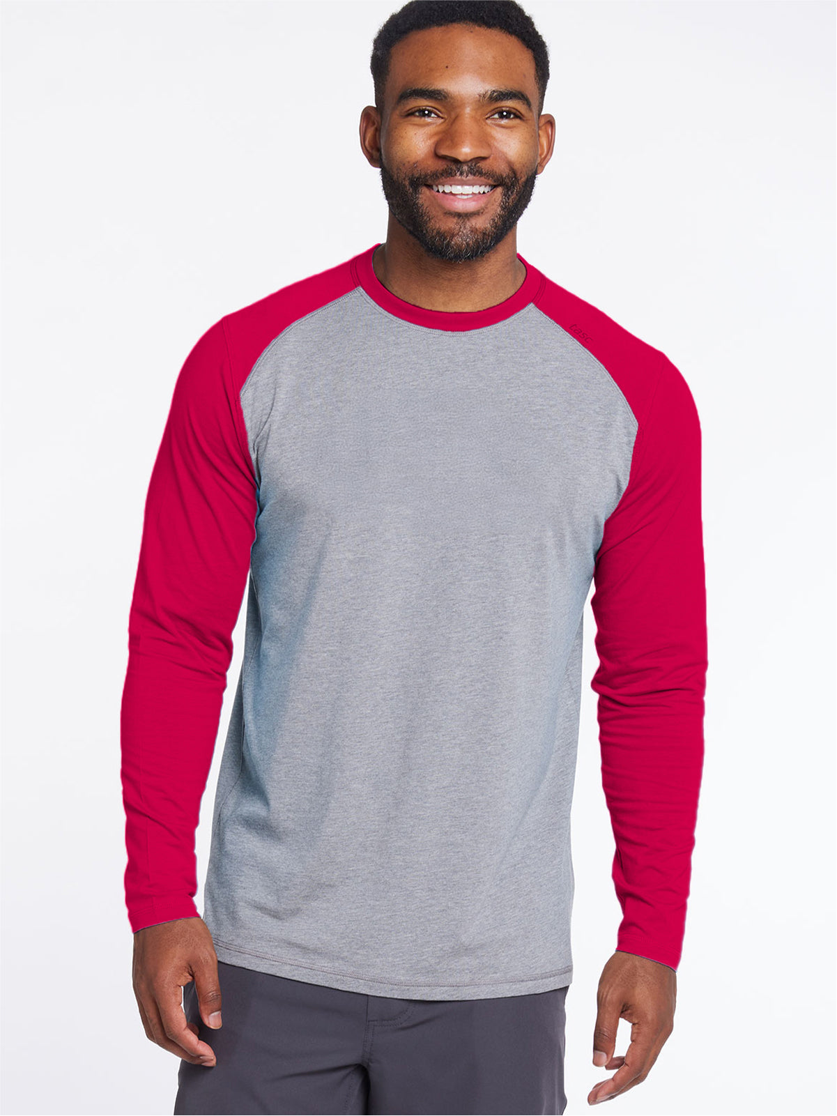 Carrollton Blocked Long Sleeve Fitness T-Shirt - tasc Performance (LightHeatherGray/Crimson)