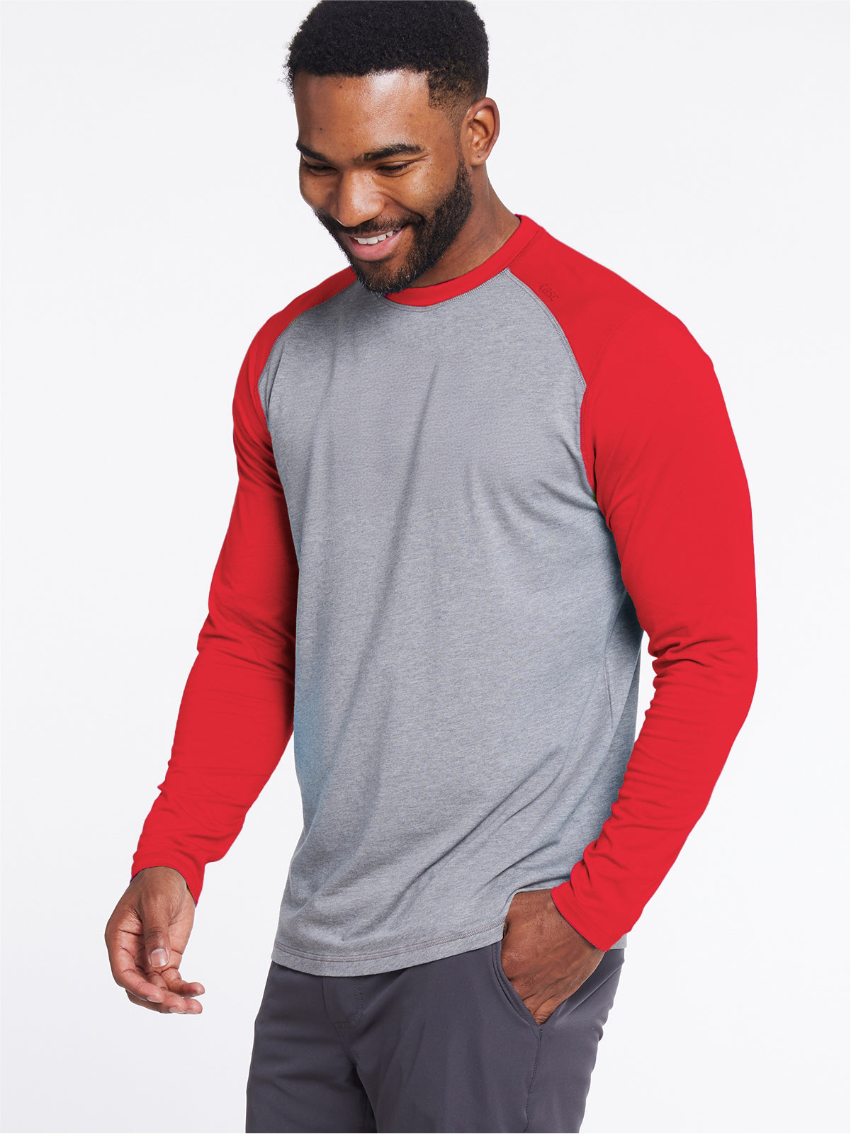 Carrollton Blocked Long Sleeve Fitness T-Shirt - tasc Performance (LightHeatherGray/BrightRed)