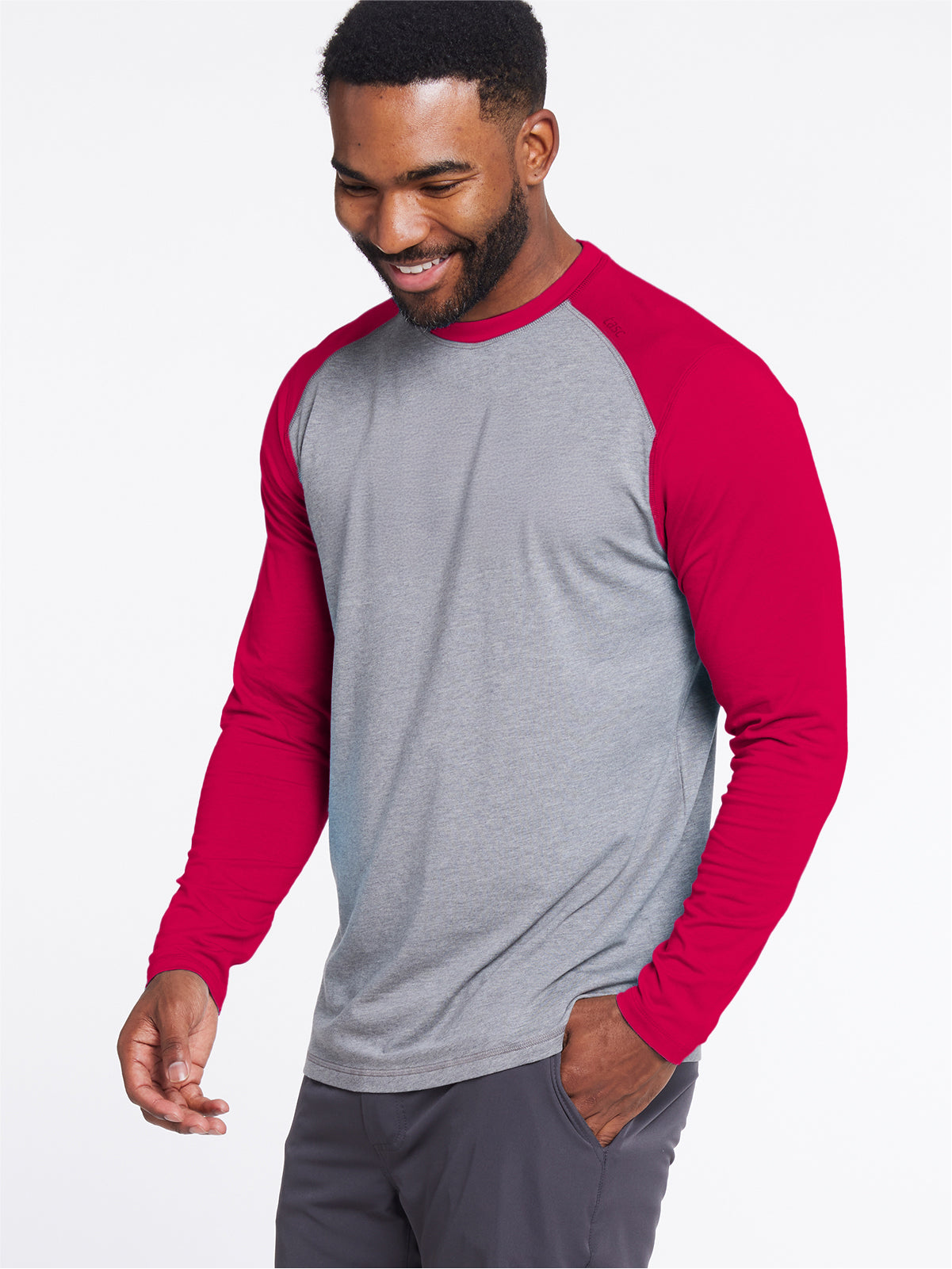 Carrollton Blocked Long Sleeve Fitness T-Shirt - tasc Performance (LightHeatherGray/Crimson)