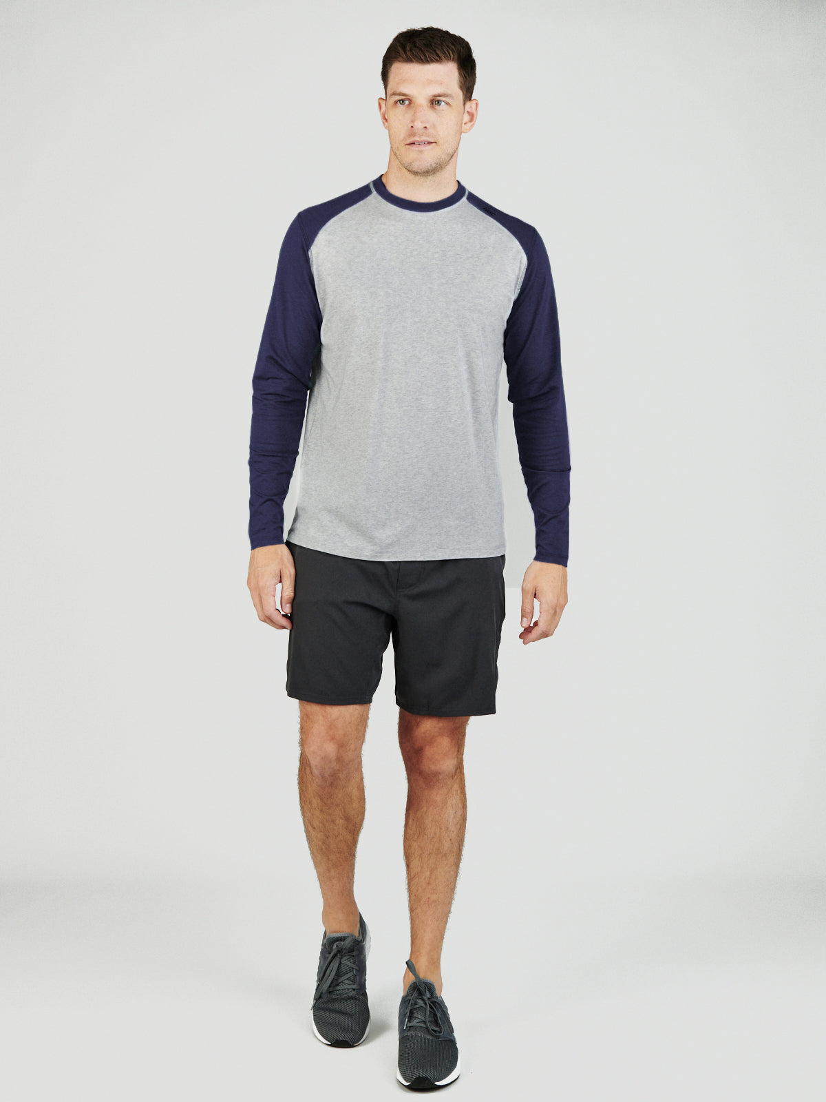 Carrollton Blocked Long Sleeve Fitness T-Shirt - tasc Performance (LightHeatherGray/ClassicNavy)