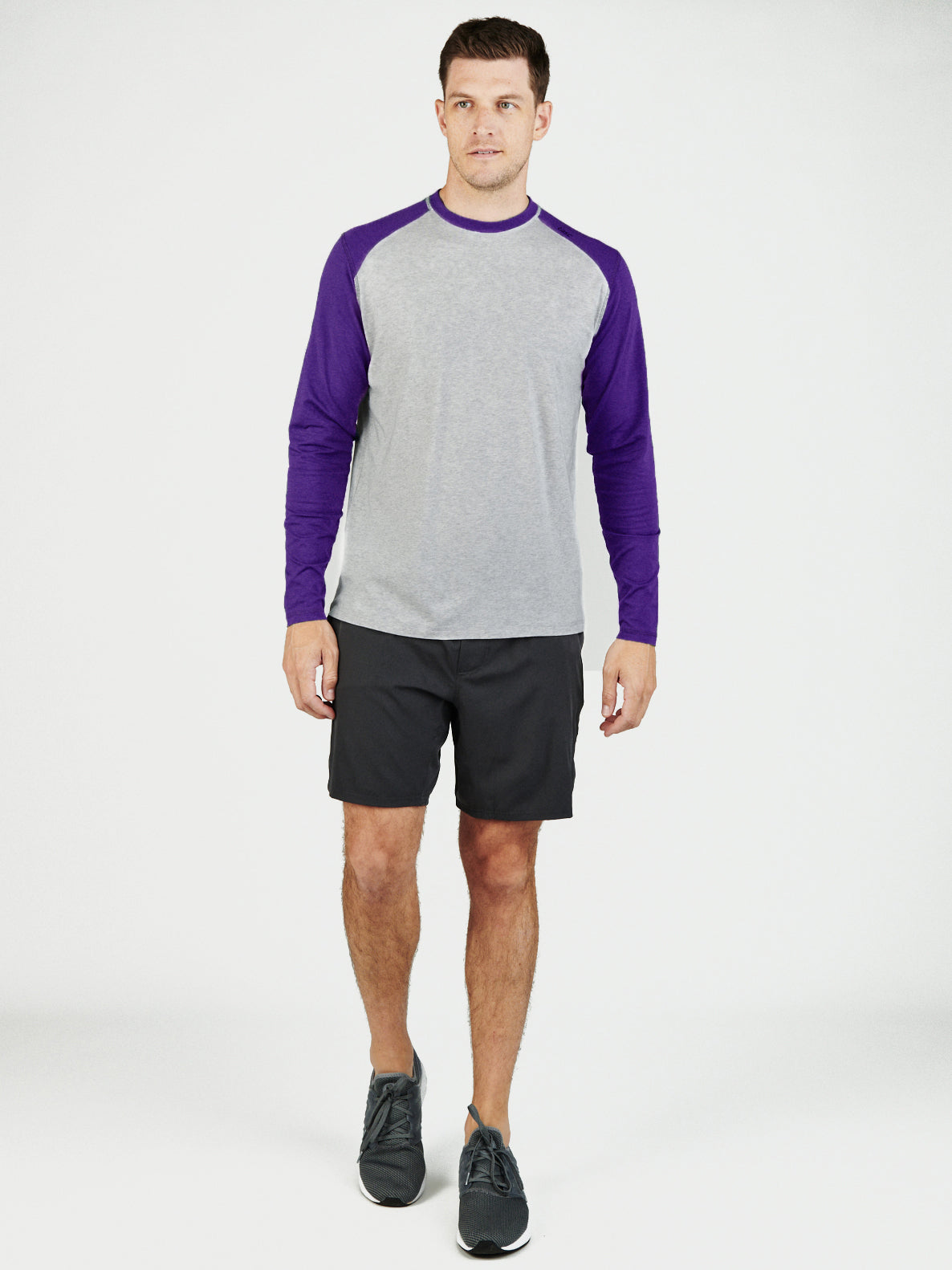 Carrollton Blocked Long Sleeve Fitness T-Shirt - tasc Performance (LightHeatherGray/Purple)