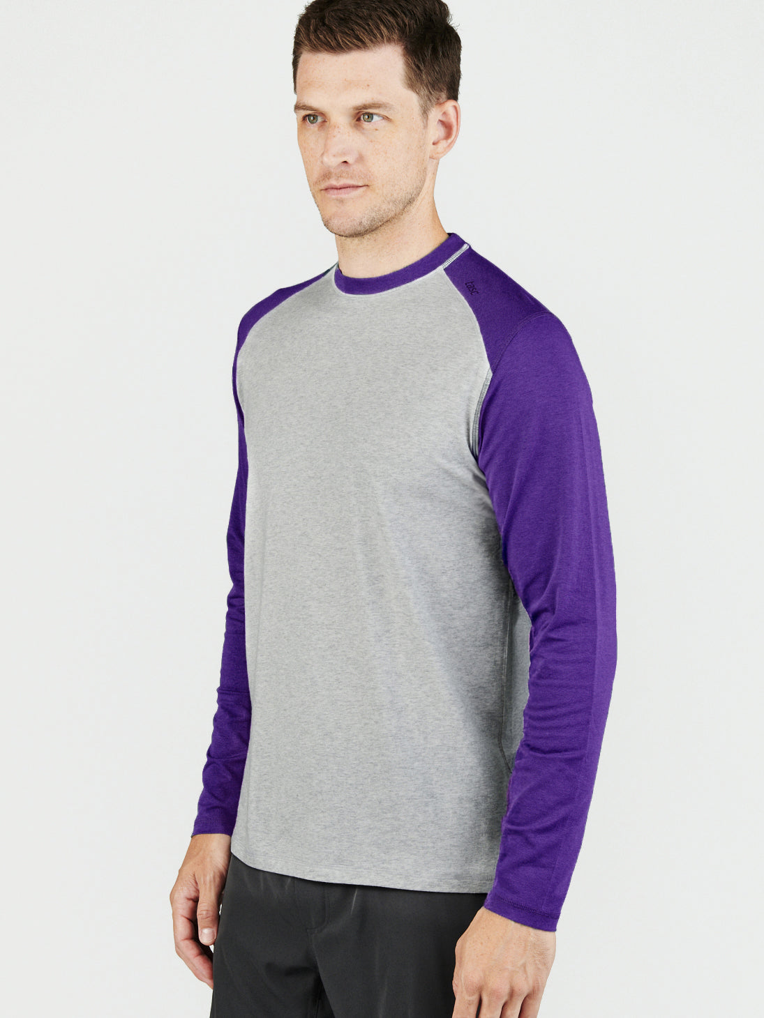 Carrollton Blocked Long Sleeve Fitness T-Shirt - tasc Performance (LightHeatherGray/Purple)