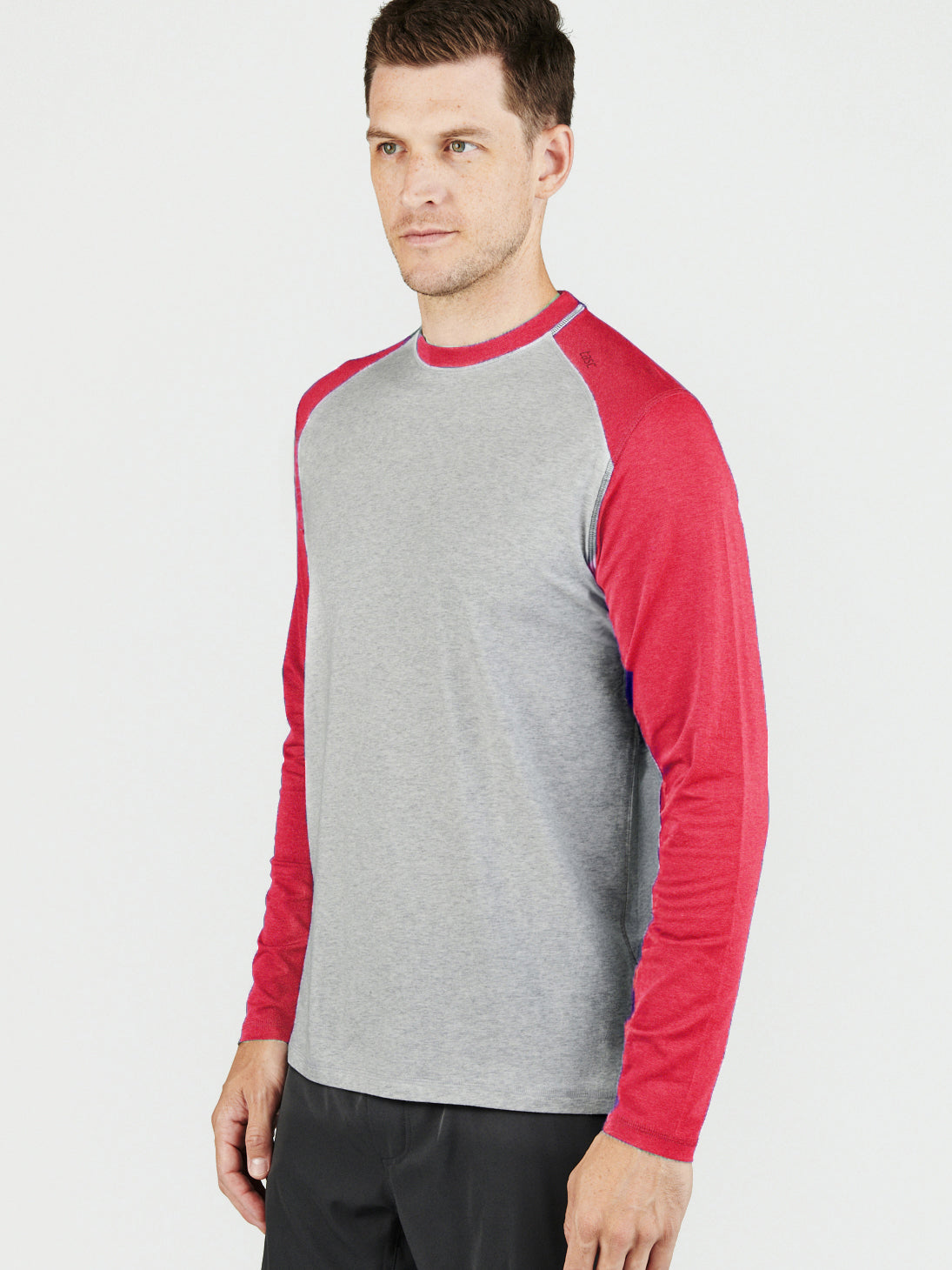 Carrollton Blocked Long Sleeve Fitness T-Shirt - tasc Performance (LightHeatherGray/Scarlet)