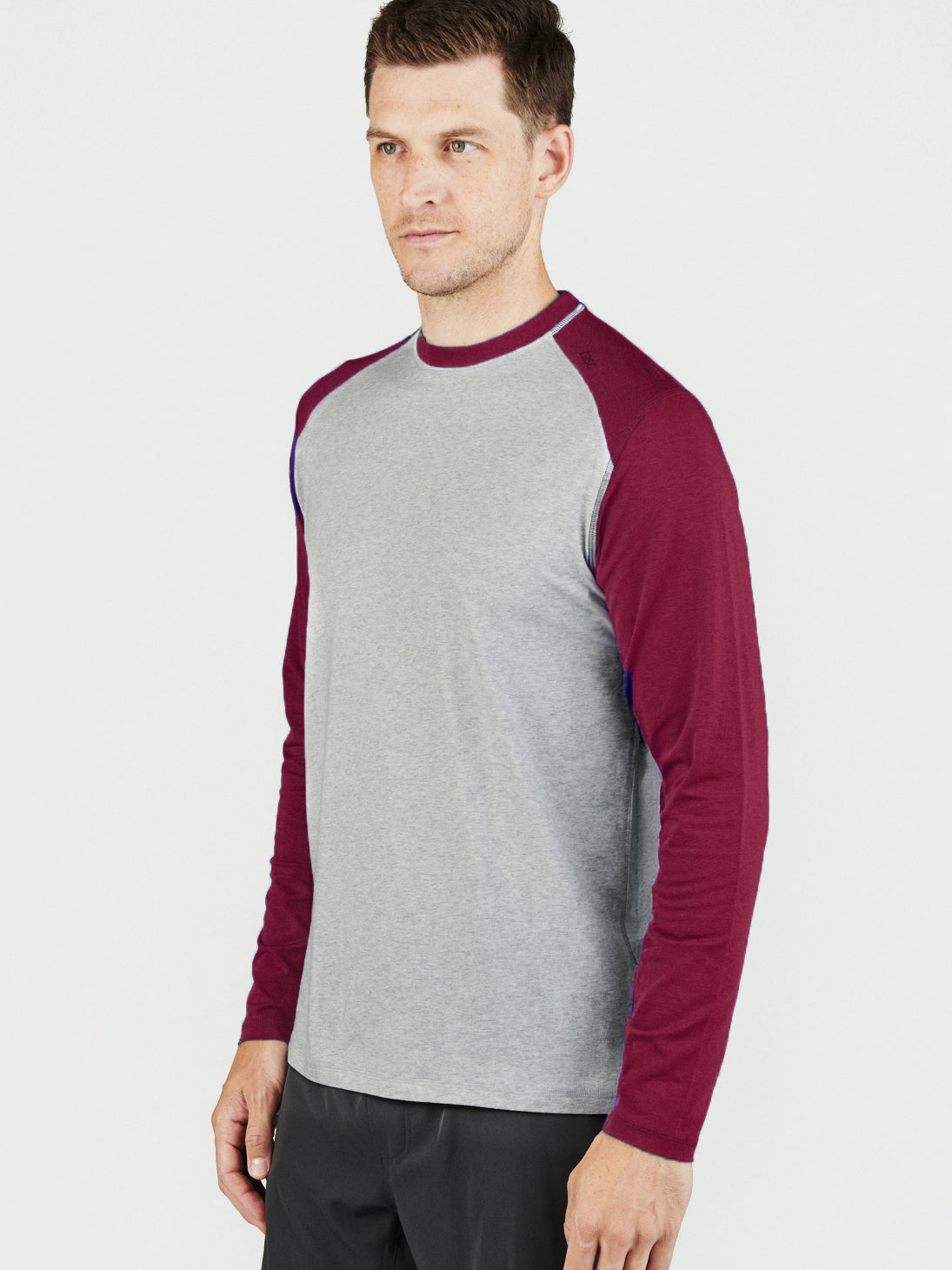 Carrollton Blocked Long Sleeve Fitness T-Shirt - tasc Performance (LightHeatherGray/Maroon)