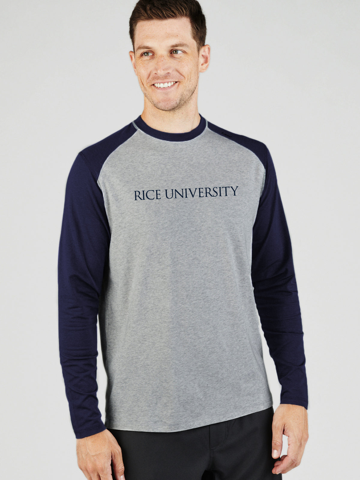 Carrollton Blocked Long Sleeve Fitness T-Shirt - Rice University - tasc Performance (LightHeatherGray/ClassicNavy)