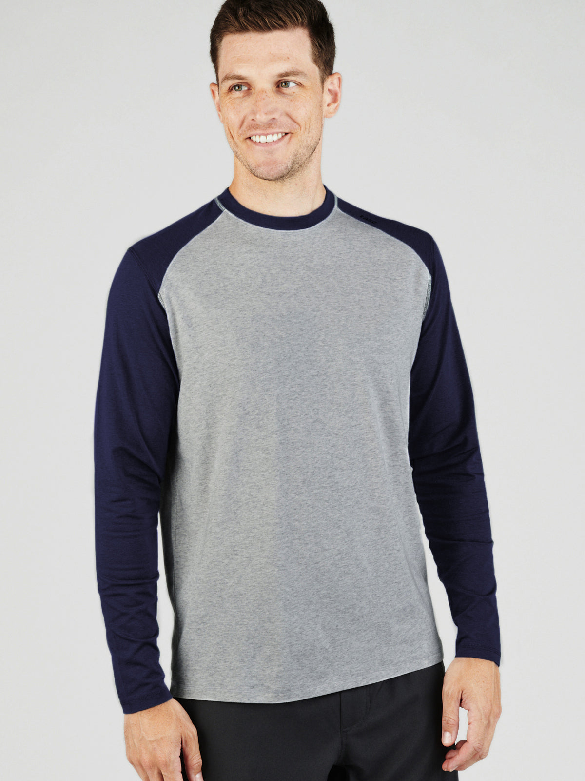 Carrollton Blocked Long Sleeve Fitness T-Shirt - tasc Performance (LightHeatherGray/ClassicNavy)