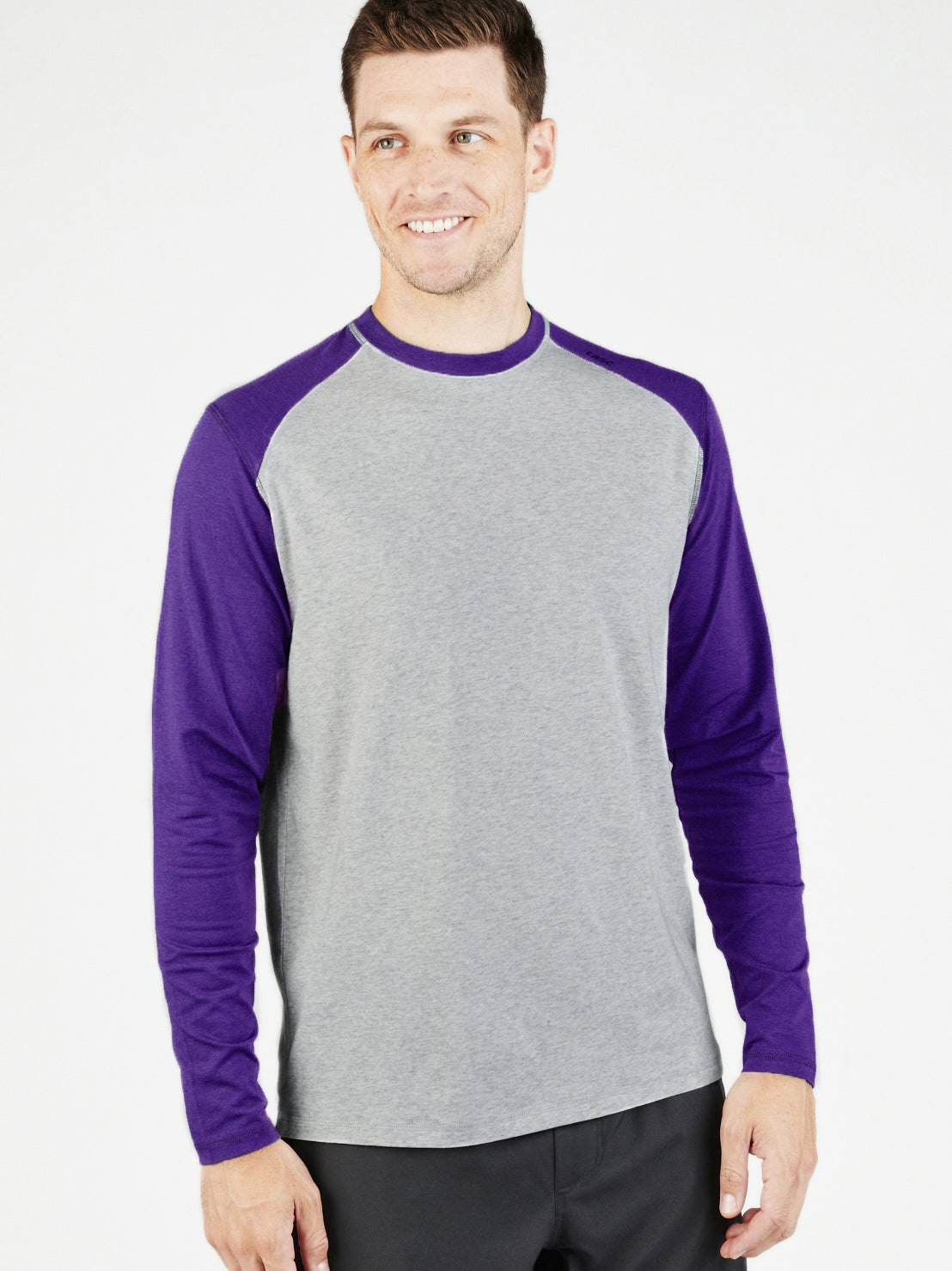 Carrollton Blocked Long Sleeve Fitness T-Shirt - tasc Performance (LightHeatherGray/Purple)