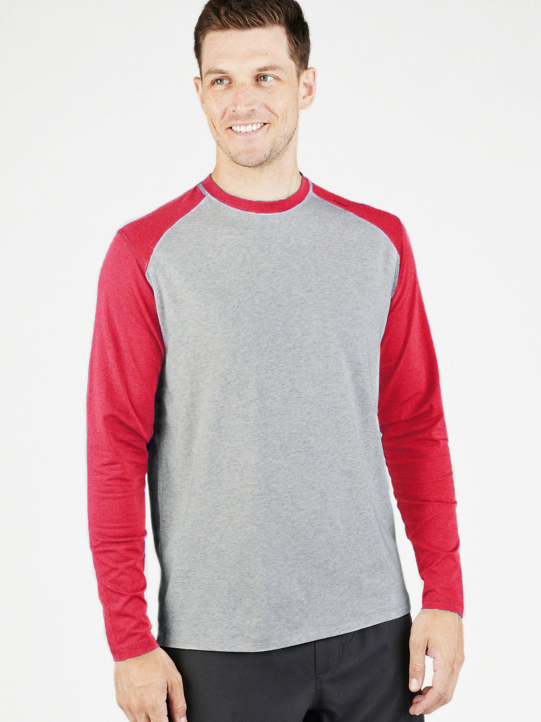 Carrollton Blocked Long Sleeve Fitness T-Shirt - tasc Performance (LightHeatherGray/Scarlet)