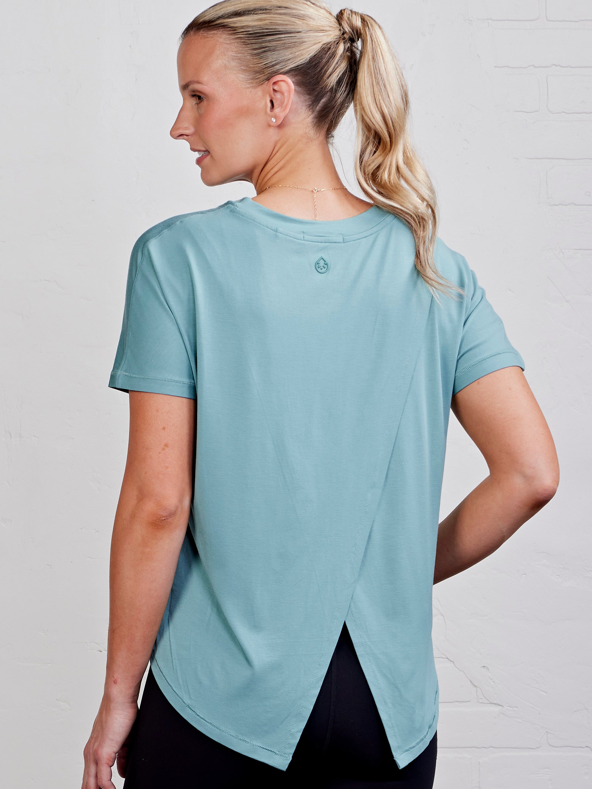 Uptown Luxe Cross Back T-Shirt - tasc Performance (GreenQuartz)