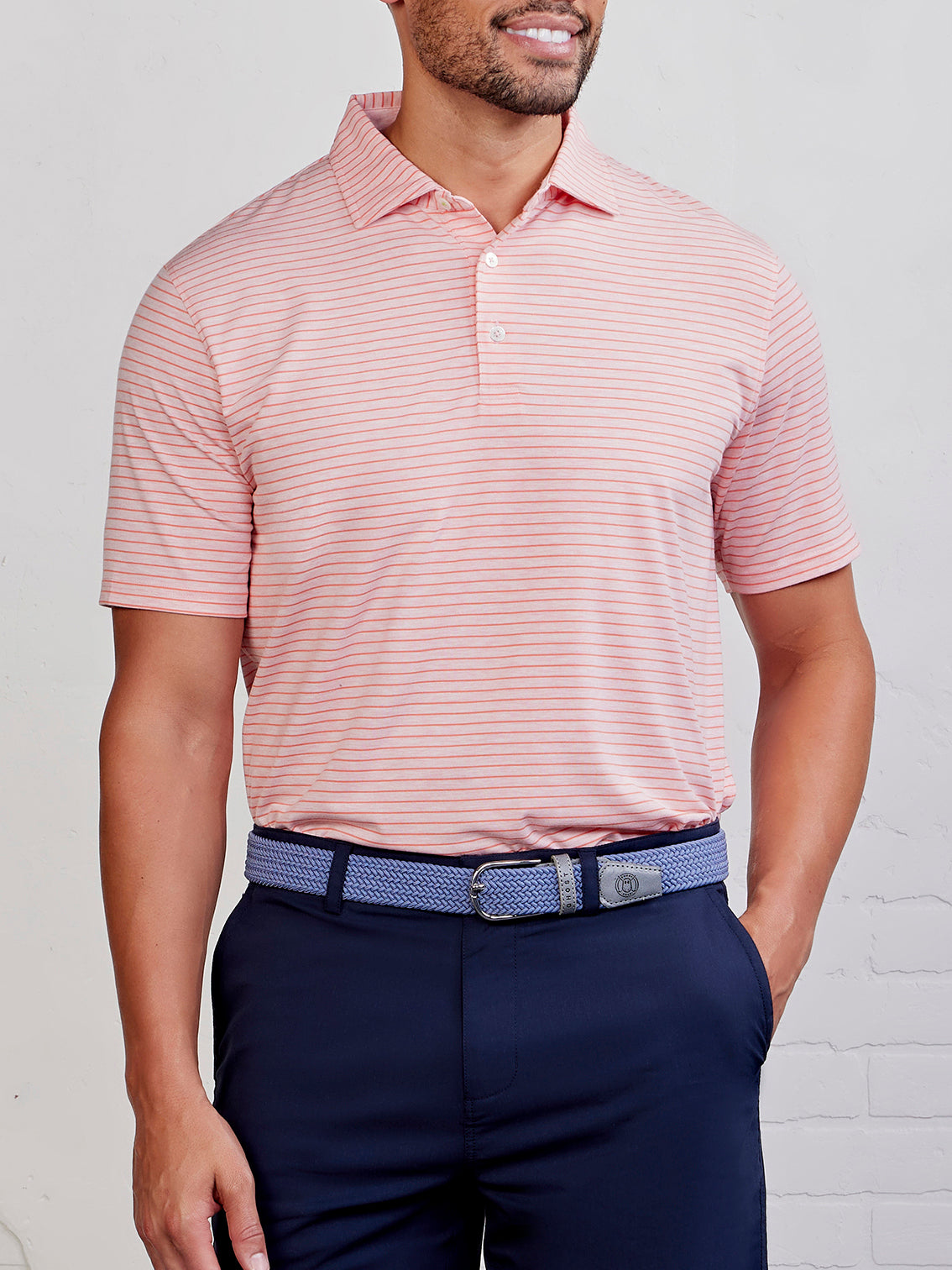 Cloud Polo - Brookline Stripe - tasc Performance (PinkGrapefruitHeather/Hibiscus)