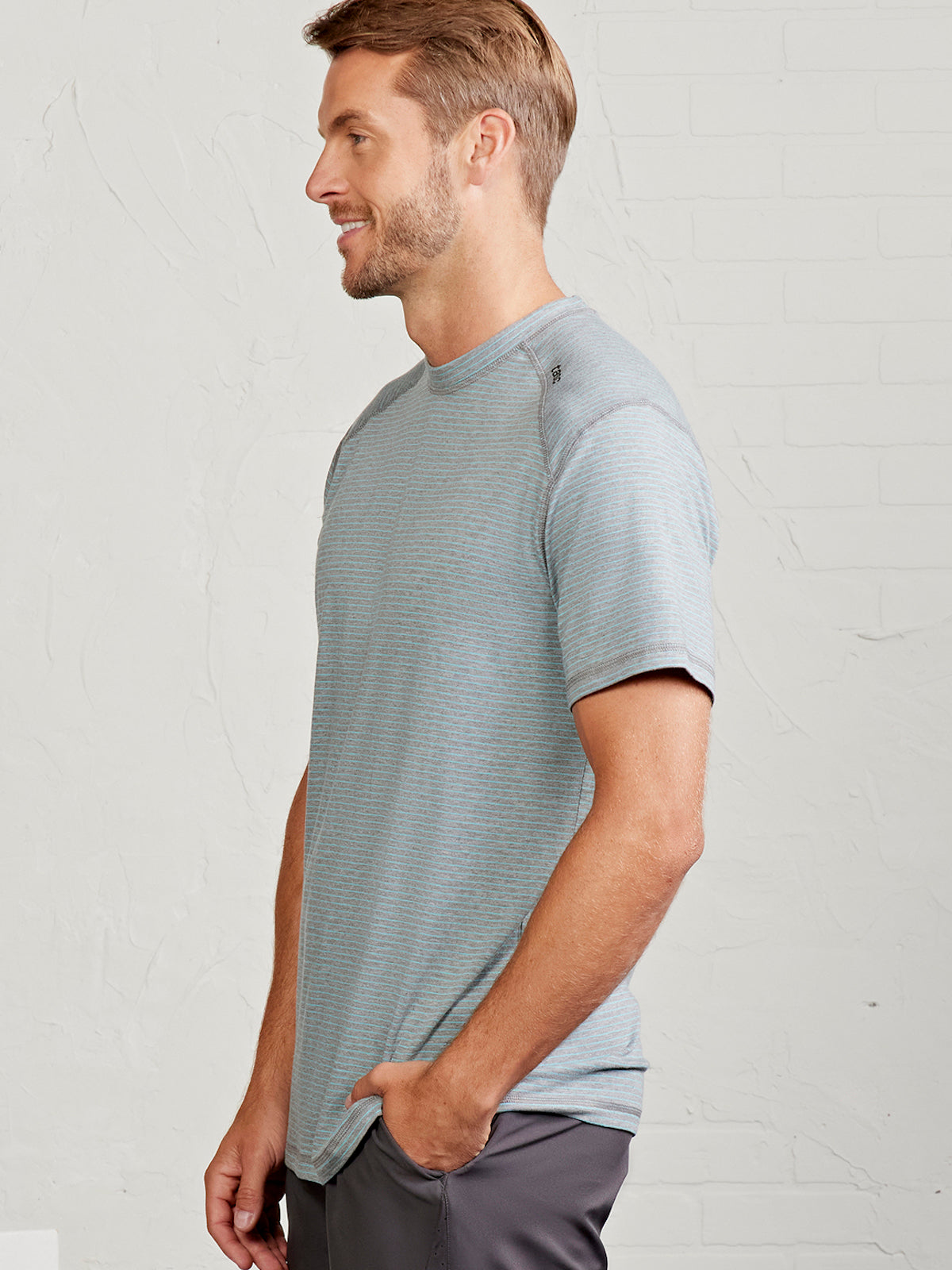 Carrollton Fitness T-Shirt - Mini Stripe - tasc Performance (HeatherGray/Arctic)