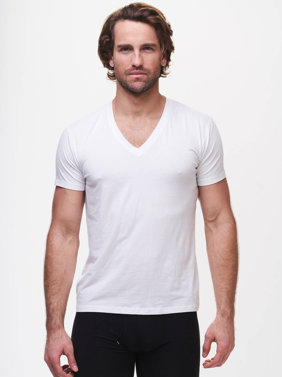 ALBERT KREUZ  Men's long sleeve undershirt with v-neck organic stretch  cotton white